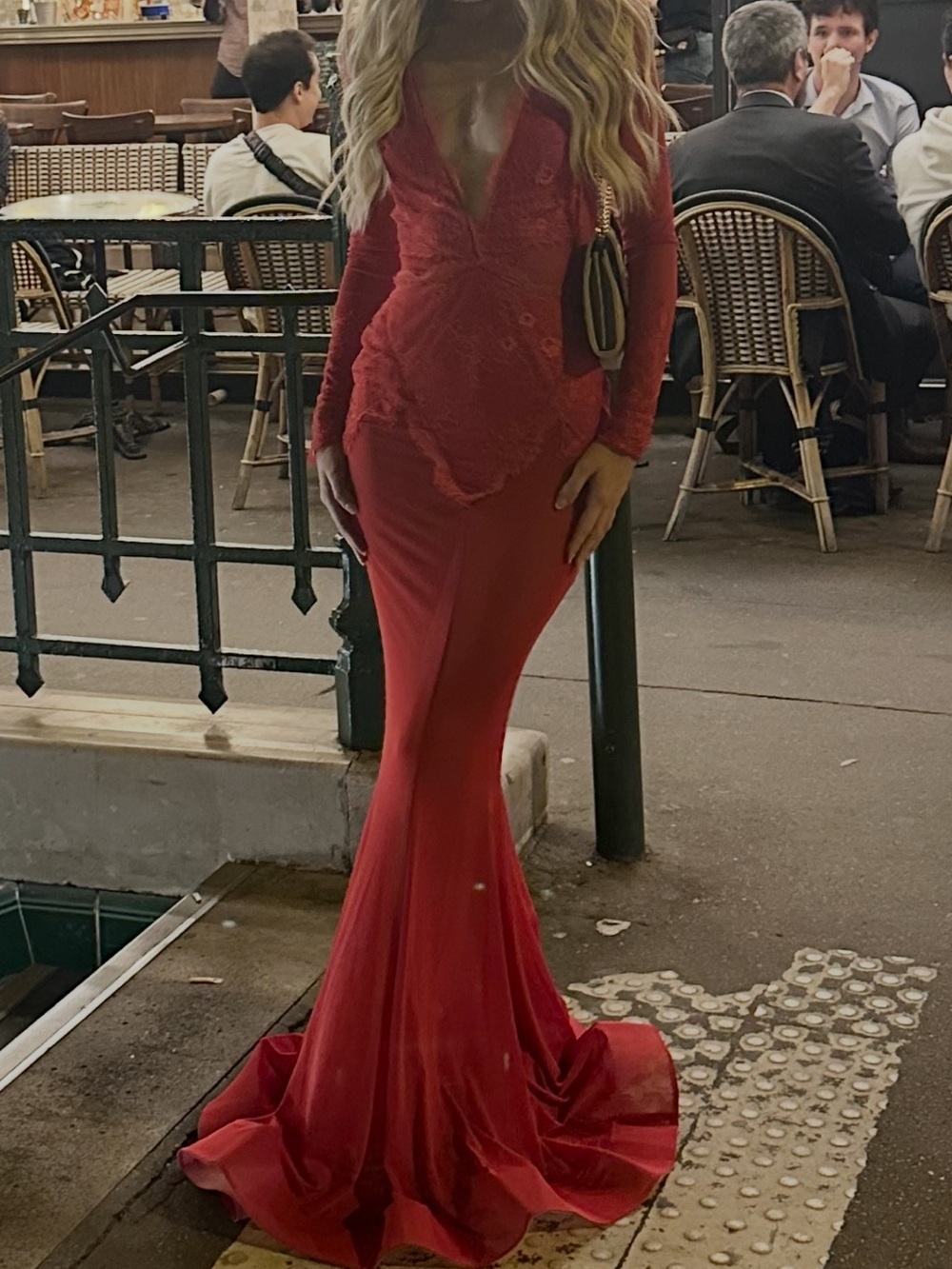 REVOLVE Red Lace Plunge Maxi Gown